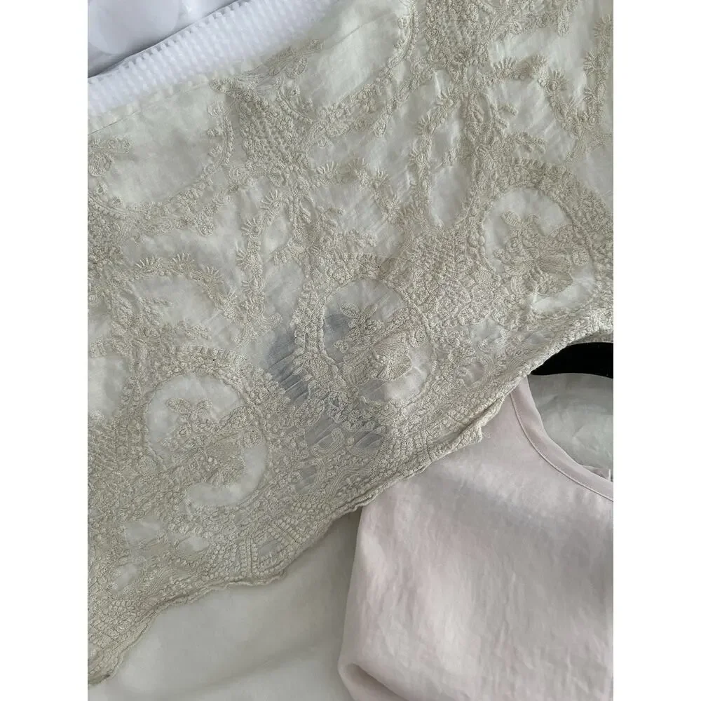 Pom Pom At Home Set 3 EURO pillow Sham Cotton Lace PALE MUTED GREEN Shabby Chic